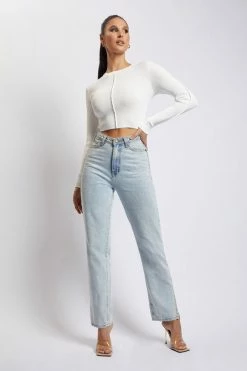 EMS All Tops Nada Pintuck Detail Knitted Top - White