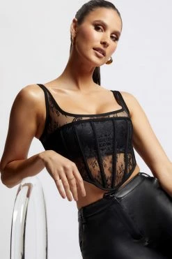 WNT Delaney Lace Corset Bustier - Black All Tops