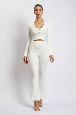 SOP Gemima Lace Up Knit Crop Top - Cream