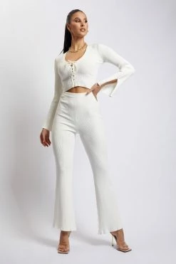 SOP Gemima Flare Knitted Pant - Cream Two Piece Sets