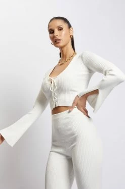 SOP Gemima Lace Up Knit Crop Top - Cream