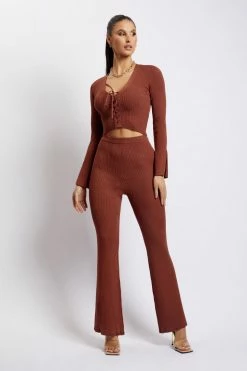 SOP Gemima Lace Up Knit Crop Top - Light Chocolate Two Piece Sets 12 SOP Gemima Lace Up Knit Crop Top - Light Chocolate Two Piece Sets