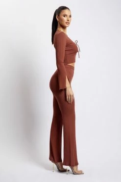 SOP Gemima Flare Knitted Pant - Light Chocolate Two Piece Sets