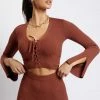 SOP Gemima Lace Up Knit Crop Top - Light Chocolate Two Piece Sets
