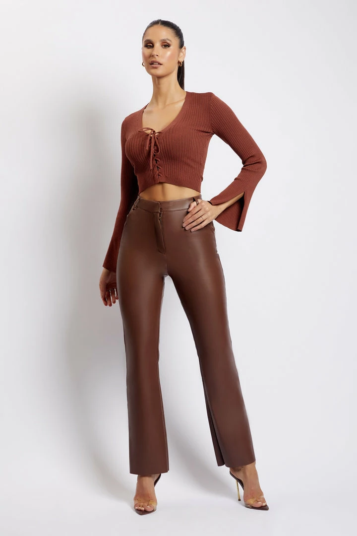 SOP Gemima Lace Up Knit Crop Top - Light Chocolate Two Piece Sets 7 SOP Gemima Lace Up Knit Crop Top - Light Chocolate Two Piece Sets