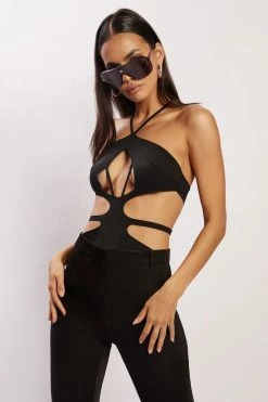 BSD Nia Laser Cutout Bodysuit - Black