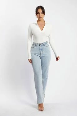 ROM Belle Long Sleeve Collar Bodysuit - White