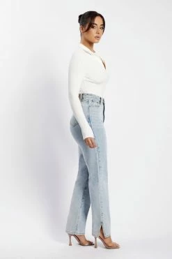 ROM Belle Long Sleeve Collar Bodysuit - White