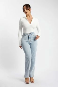 ROM Belle Long Sleeve Collar Bodysuit - White