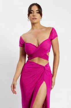 ROM Nicky Twist Front Tie Top - Fuchsia
