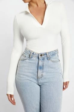 ROM Belle Long Sleeve Collar Bodysuit - White