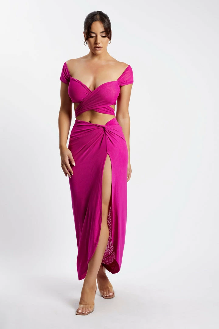 ROM Nicky Midi Twist Mesh Skirt - Fuchsia 8 ROM Nicky Midi Twist Mesh Skirt - Fuchsia