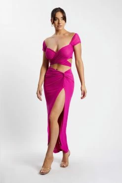 ROM Nicky Twist Front Tie Top - Fuchsia