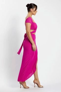 ROM Nicky Midi Twist Mesh Skirt - Fuchsia 14 ROM Nicky Midi Twist Mesh Skirt - Fuchsia