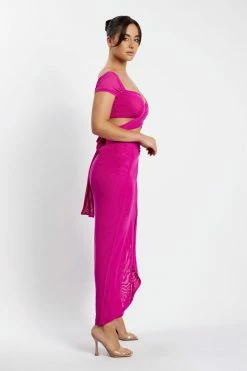 ROM Nicky Twist Front Tie Top - Fuchsia