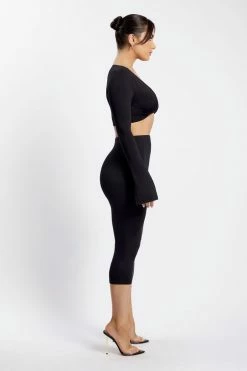 WXI Samantha Long Sleeve Twist Front Crop Top - Black All Tops