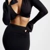 WXI Samantha Long Sleeve Twist Front Crop Top - Black All Tops