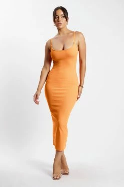 ROM DRESSES Alexis Ribbed Cami Midi Dress - Tangerine 12 ROM DRESSES Alexis Ribbed Cami Midi Dress - Tangerine