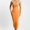 ROM DRESSES Alexis Ribbed Cami Midi Dress - Tangerine