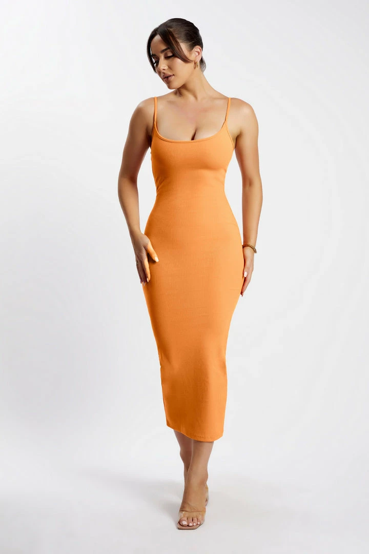 ROM DRESSES Alexis Ribbed Cami Midi Dress - Tangerine 1 ROM DRESSES Alexis Ribbed Cami Midi Dress - Tangerine