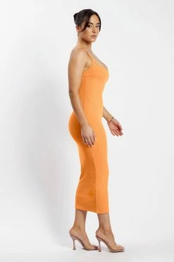 ROM DRESSES Alexis Ribbed Cami Midi Dress - Tangerine 10 ROM DRESSES Alexis Ribbed Cami Midi Dress - Tangerine