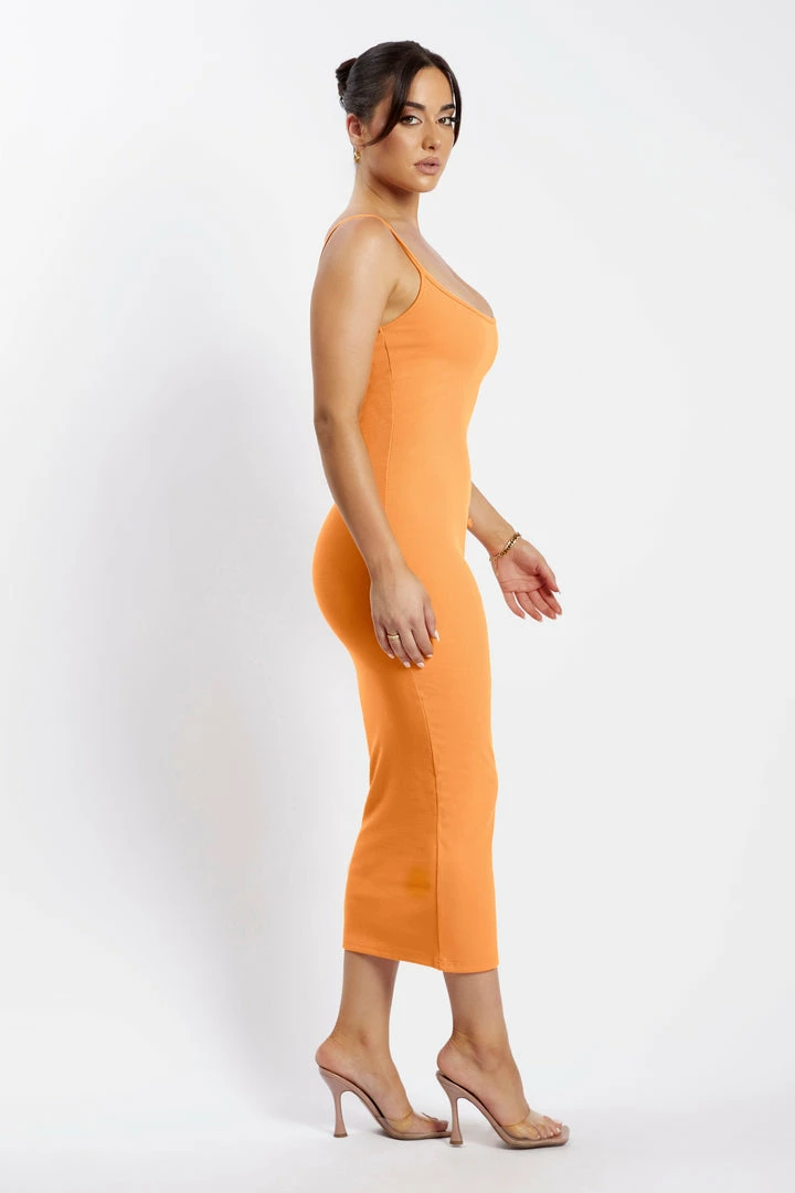 ROM DRESSES Alexis Ribbed Cami Midi Dress - Tangerine 4 ROM DRESSES Alexis Ribbed Cami Midi Dress - Tangerine