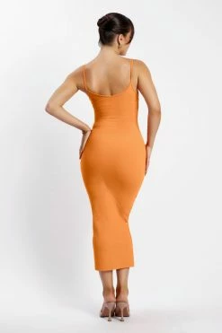 ROM DRESSES Alexis Ribbed Cami Midi Dress - Tangerine