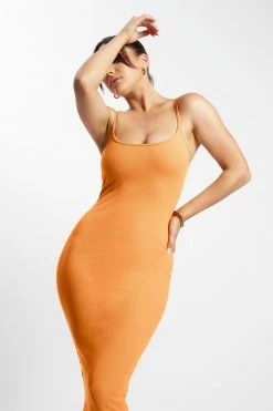 ROM DRESSES Alexis Ribbed Cami Midi Dress - Tangerine 9 ROM DRESSES Alexis Ribbed Cami Midi Dress - Tangerine