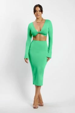 WXI Samantha Long Sleeve Twist Front Crop Top - Fresh Green