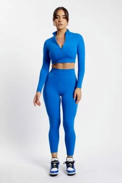 MGH Long Sleeve Tops Greta Zip Up Long Sleeve Crop Top - Cobalt Blue