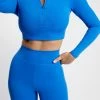 MGH Long Sleeve Tops Greta Zip Up Long Sleeve Crop Top - Cobalt Blue