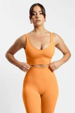 MGH Activewear Tops Jolie Seam Detail Longline Crop Top - Tangerine