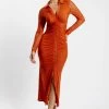 ROM Jenny Mesh Ruched Maxi Dress - Burnt Orange