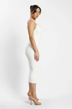ROM Leigh Ribbed Low Back Midi Dress - White