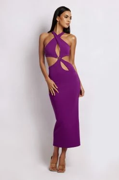 QNG DRESSES Briana Cut Out Midi Dress - Violet