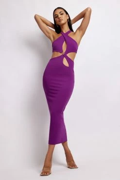 QNG DRESSES Briana Cut Out Midi Dress - Violet