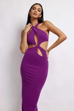 QNG DRESSES Briana Cut Out Midi Dress - Violet
