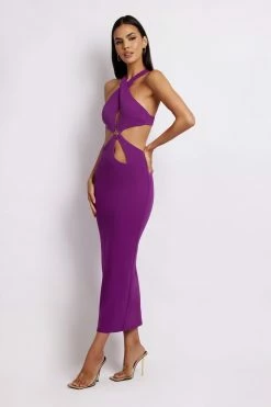 QNG DRESSES Briana Cut Out Midi Dress - Violet