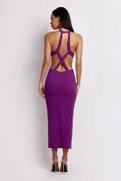 QNG DRESSES Briana Cut Out Midi Dress - Violet