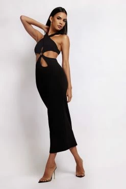 QNG Briana Cut Out Midi Dress - Black DRESSES