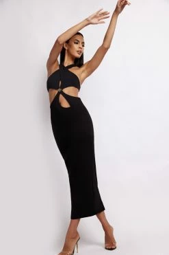 QNG Briana Cut Out Midi Dress - Black DRESSES