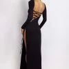 WXI Kathryn Long Sleeve Lace Up Maxi Dress - Black