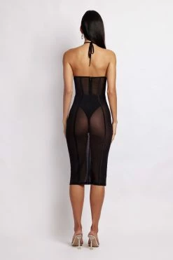 QNG DRESSES Jonee Ring Corset Midi Dress - Black