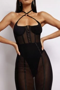 QNG DRESSES Jonee Ring Corset Midi Dress - Black