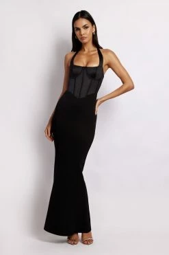 QNG DRESSES Charlize Satin Maxi Dress - Black