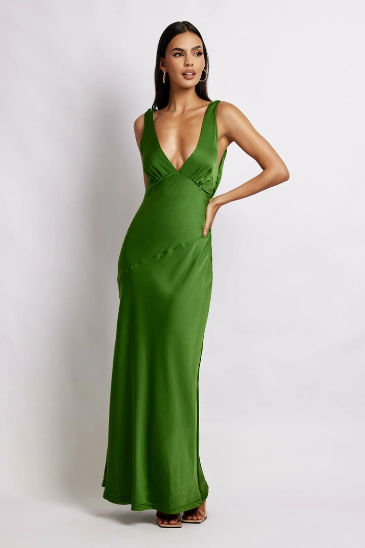 JLW Nadia Maxi Satin Dress With Back Cowl - Emerald DRESSES 6 JLW Nadia Maxi Satin Dress With Back Cowl - Emerald DRESSES