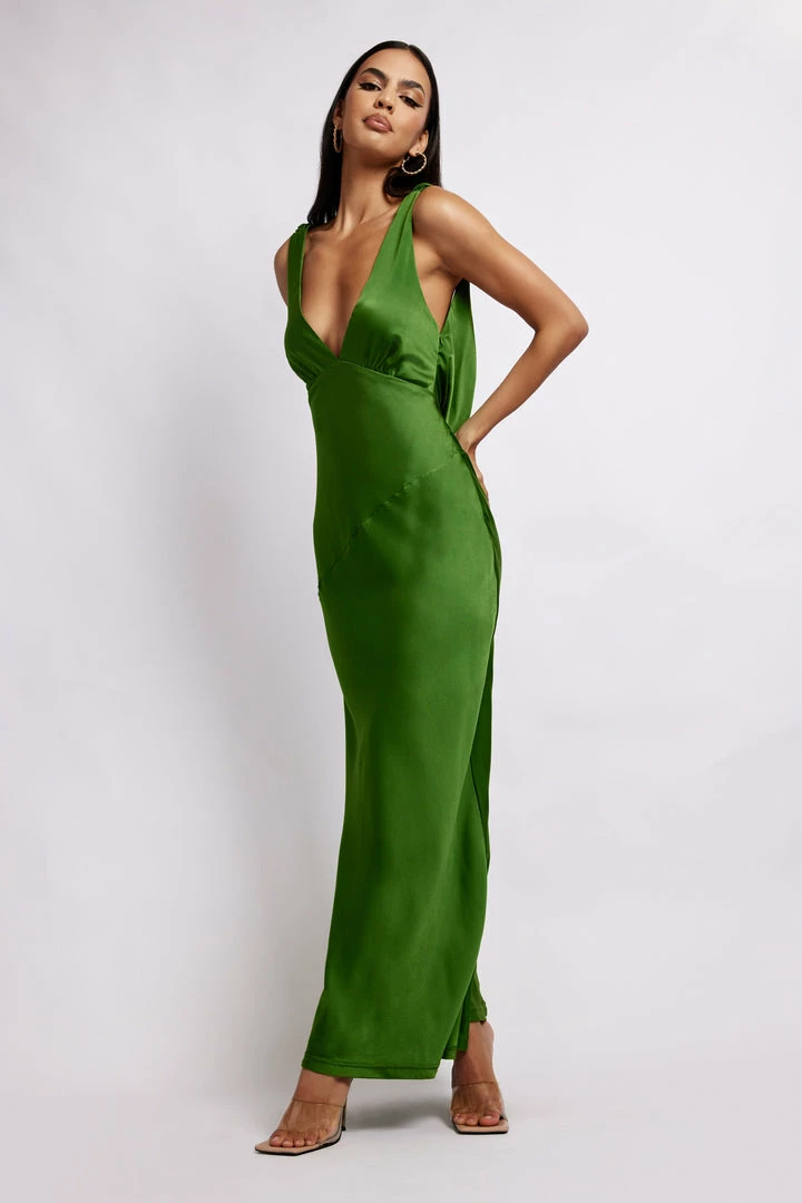 JLW Nadia Maxi Satin Dress With Back Cowl - Emerald DRESSES 2 JLW Nadia Maxi Satin Dress With Back Cowl - Emerald DRESSES