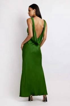 JLW Nadia Maxi Satin Dress With Back Cowl - Emerald DRESSES