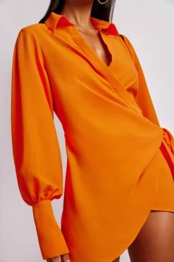 BSD Gabby Split Sleeve Wrap Micro Mini Dress - Tangerine DRESSES