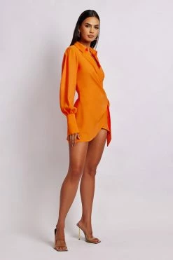 BSD Gabby Split Sleeve Wrap Micro Mini Dress - Tangerine DRESSES